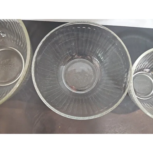 3 PYREX Ribbed Glass Nesting Mixing Bowls 3/6/10 Cups Clear #7401,7402, 7403 USA - Picture 4 of 16